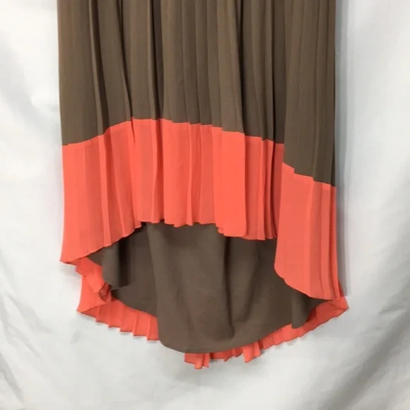 Jessica Simpson Deep Taupe Strappy Dress High-Low Pink Border NEW Sz 8 - Picture 2 of 8